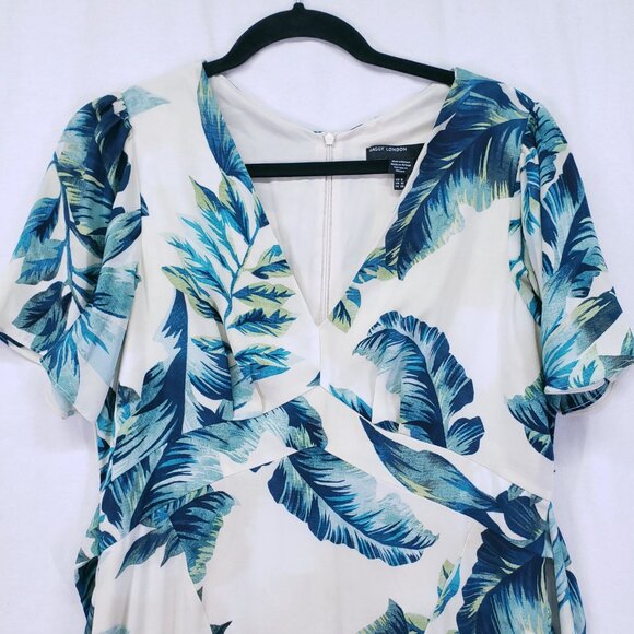 Maggy London Multicolor Hawaiian Tropical V Neck Ruffled Accents Maxi Dress 8 - Picture 6 of 16